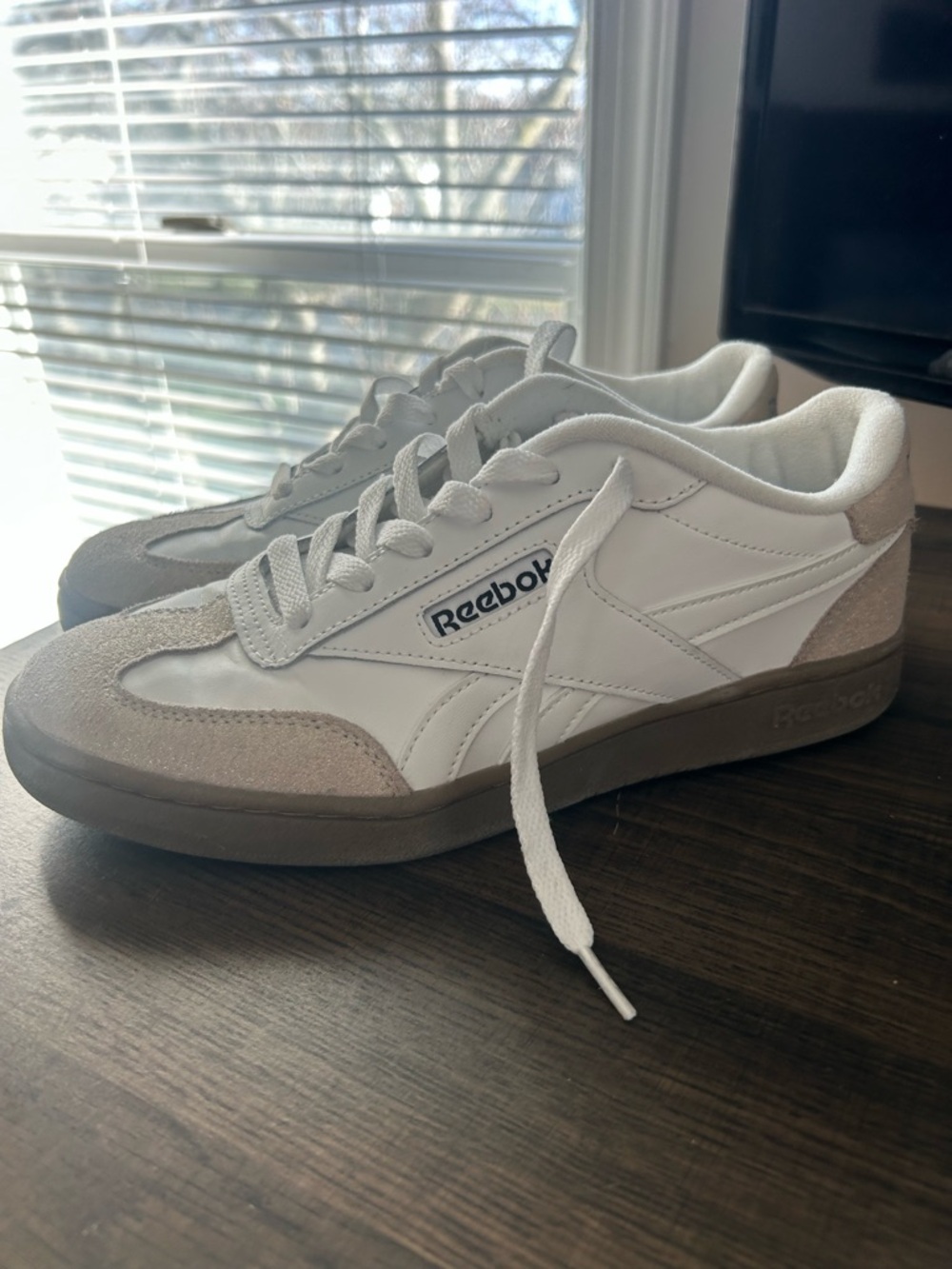 Reebok Women’s White Leather Sneakers with Suede Accents